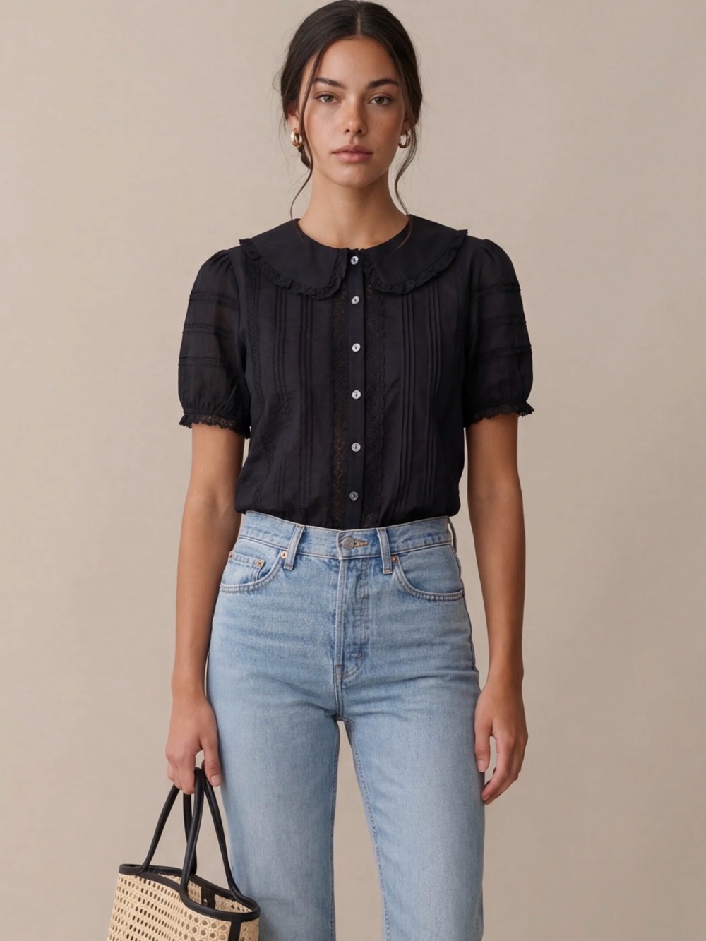 sorella Dorothy Cotton Top Former LoveShackFancy Designer Black